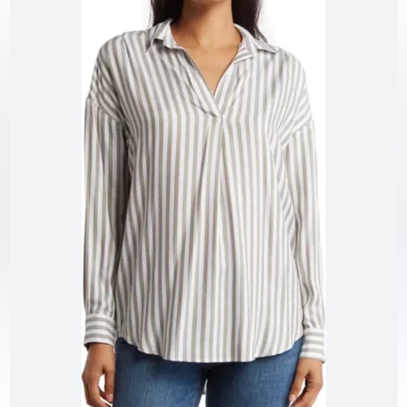 Tahari Striped Poplin Tunic - Picture 1 of 4